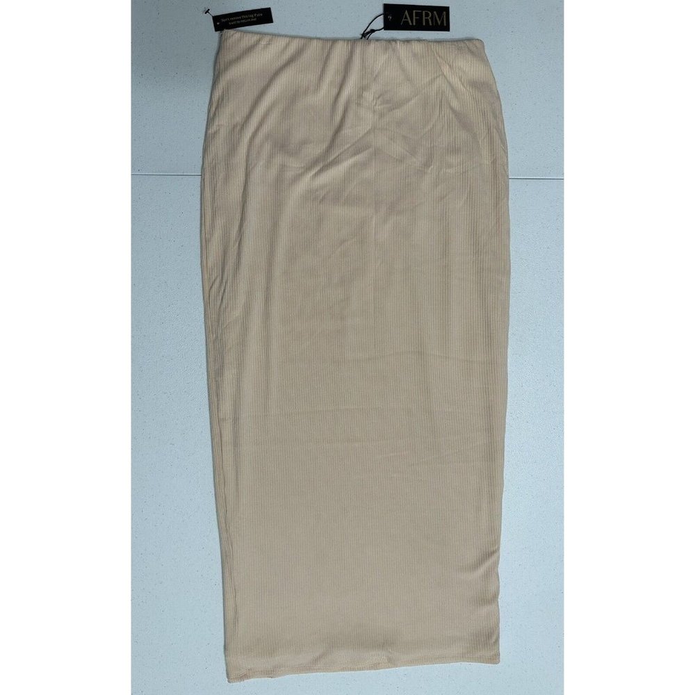 AFRM Torino Lined‎ Maxi Bodycon Pencil Skirt Ribbed Knit Stretch Cream Tan NWT S